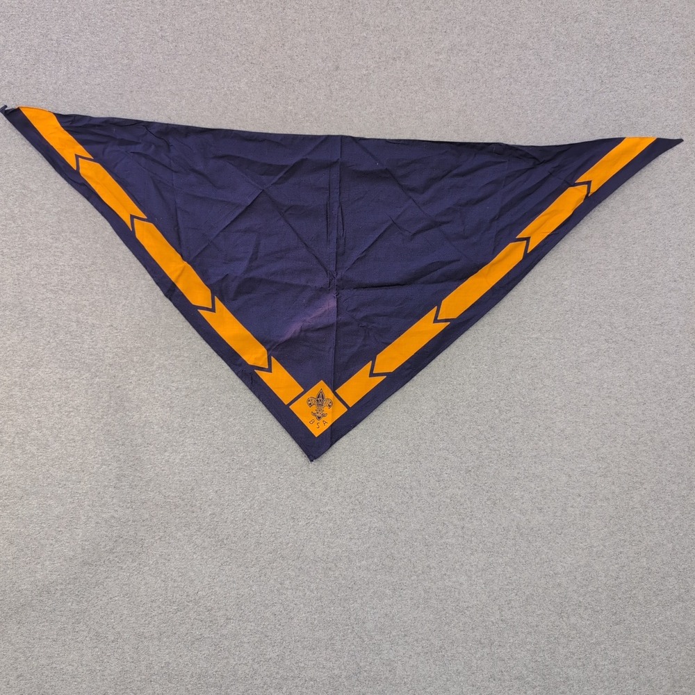 Boys Scout Neckerchief Scarf Navy Blue Orange Emblem Triangle - Picture 1 of 1
